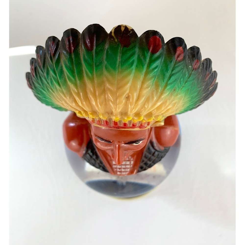 Vintage Native American Indian Territory Snow Globe Dome Souvenir Chief See Saw - Picture 7 of 7